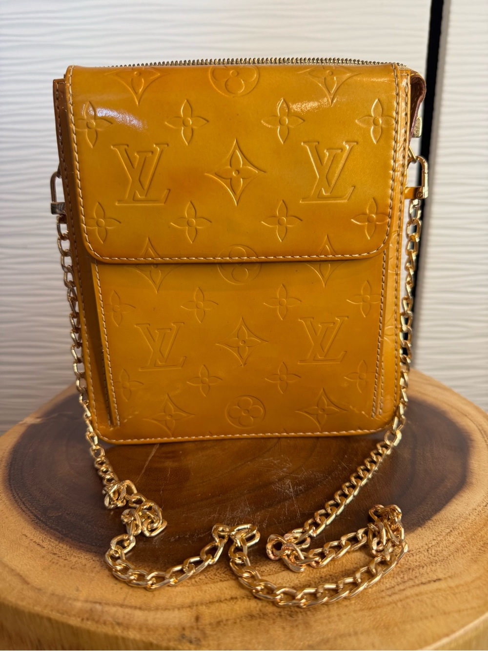 Louis Vuitton Amber Vernis Monogram Crossbody with Gold Chain